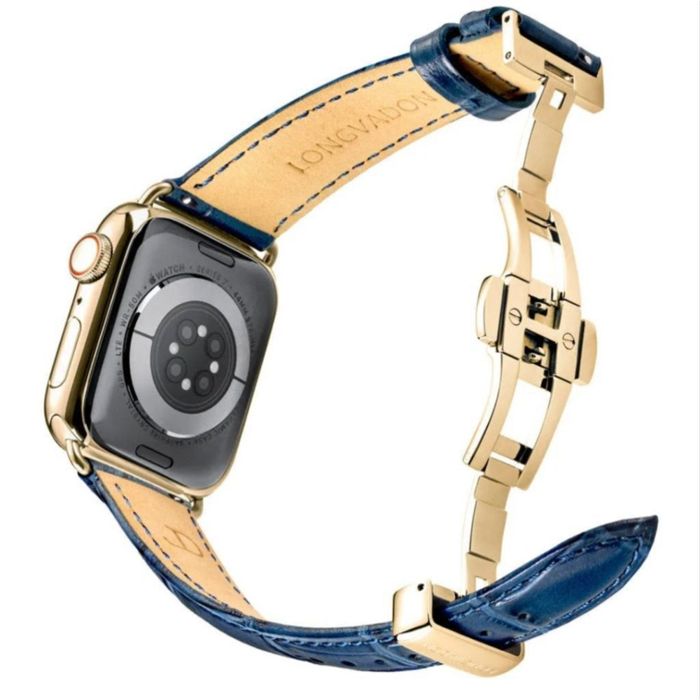 Women Watchband Leather Apple 1-9, Ultra 2, 38-42 44-49 Longvadon Gold Clasp